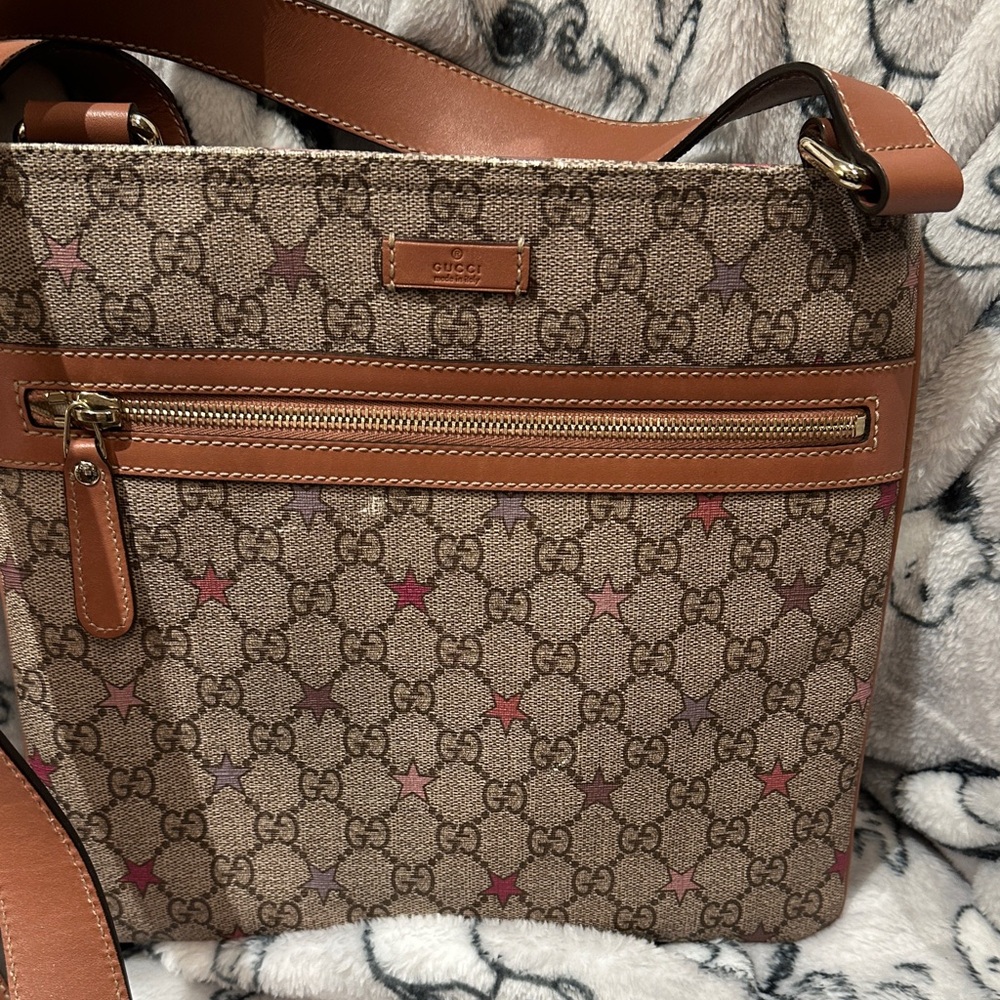 Gucci Beige and Brown Star Pattern Crossbody Bag